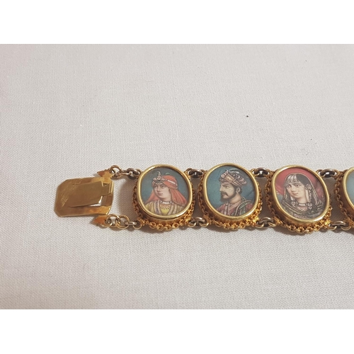 180 - High carat gold Indian braclet with hand painted panels