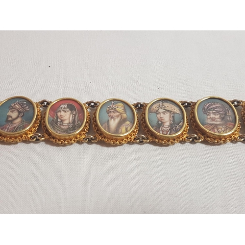180 - High carat gold Indian braclet with hand painted panels