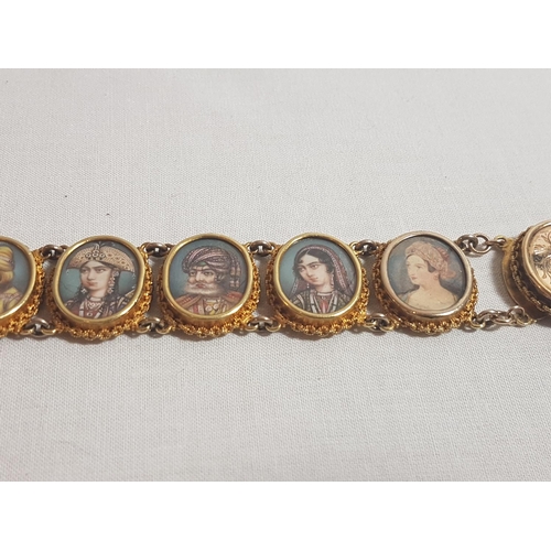 180 - High carat gold Indian braclet with hand painted panels