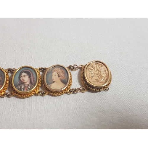 180 - High carat gold Indian braclet with hand painted panels
