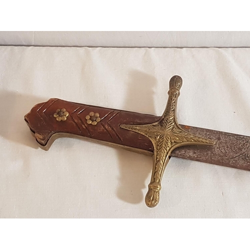 303 - Vintage wooden handled sword with etched blade