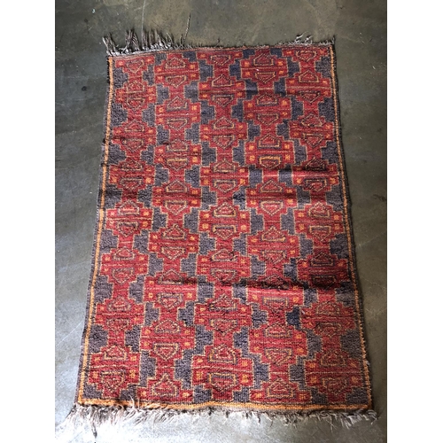 136 - Antique Red and blue handmade rug 122cm x 84cm
