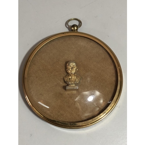 150 - Framed miniature bust of a man under a curved glass dome approx 7.5cm dia
