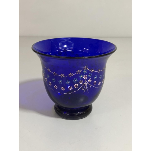 153 - Blue decorated glass bowl 9cm x 8.5cm