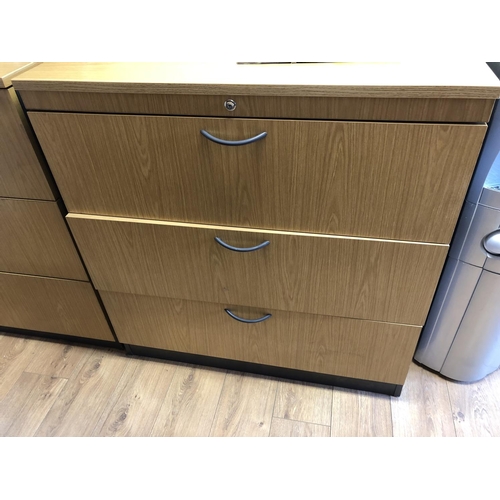 614 - 2 WOODEN 3 DRAWER FILING CABINETS