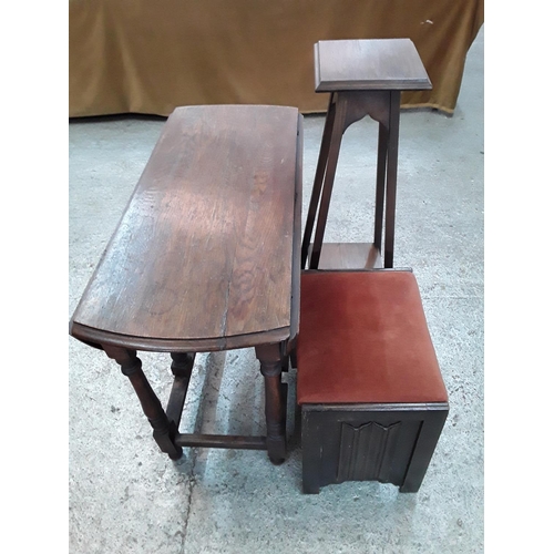 296 - Gateleg table, plant stand and stool