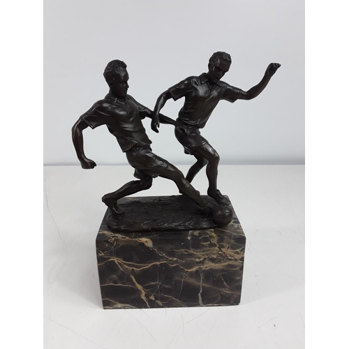 3 - Cast bronze figure of footballers on marble plinth overall height approx 9''