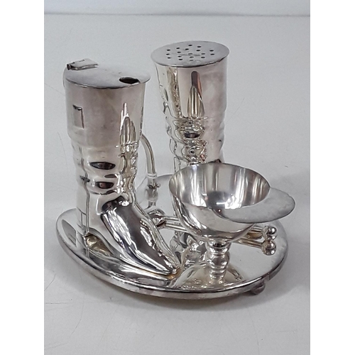 18 - Cruet set in th form of riding hat, boots and spurs