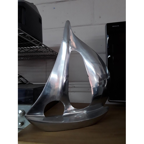 256 - Cast aluminium model boat and lamp