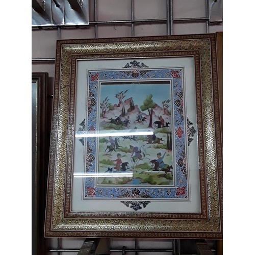 290 - Oriental framed scene of soldiers of horseback