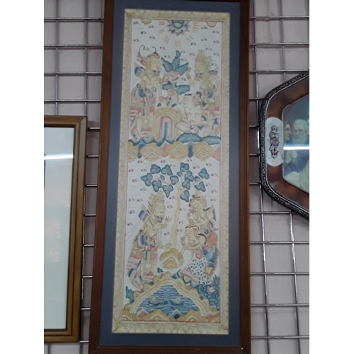 295 - Large eastern picture on silk approx 95cms by 39cms