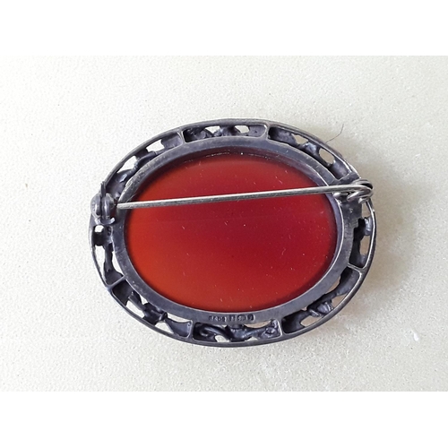 470 - Silver and cornelian brooch