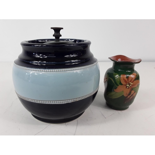 87 - Vintage art pottery vase and Doulton tobacco jar