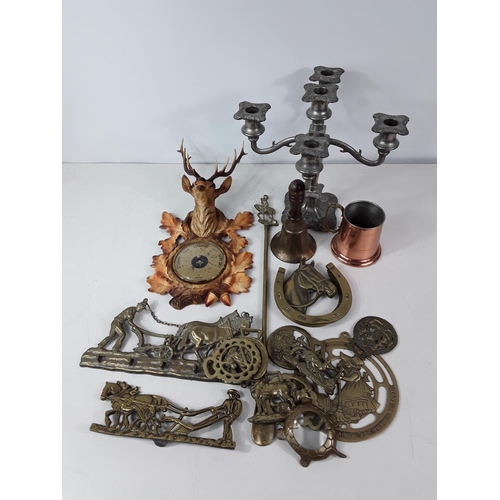 166 - Horse brasses, candelabra etc