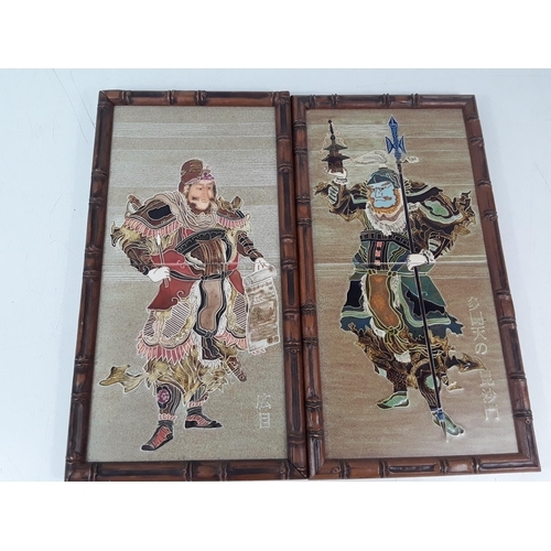 88 - Pair of oriental bamboo tile pictures approx 43cms by 23cms by MAW & Co