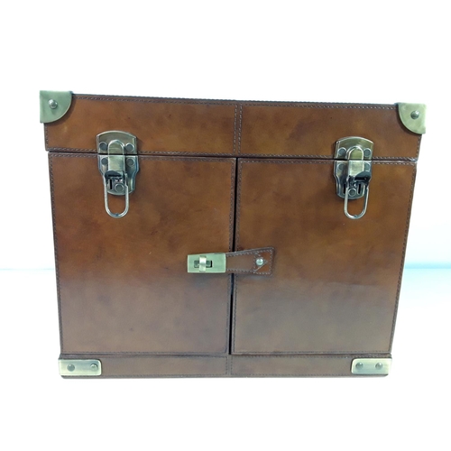 47 - Leather drinks hamper with brass corners and fittings approx 18 inches by 14 inches by 14 inches