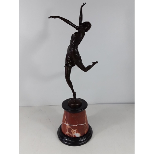 37 - Cast bronze dancing lady on marble plinth approx 26 inches tall