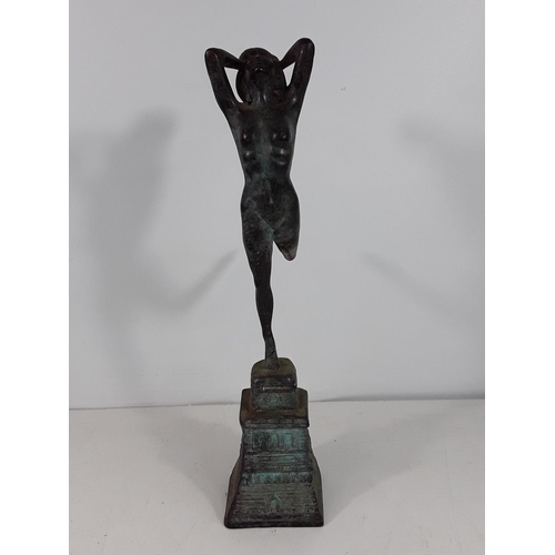 121 - Cast bronze figure of a naked lady with a ball approx 16 inches