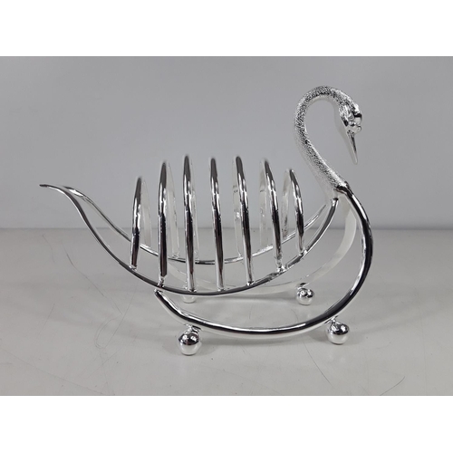 24 - Silver plated swan toast rack