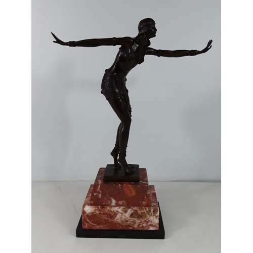 44 - Cast bronze dancing girl on marble base approx 19 inches tall