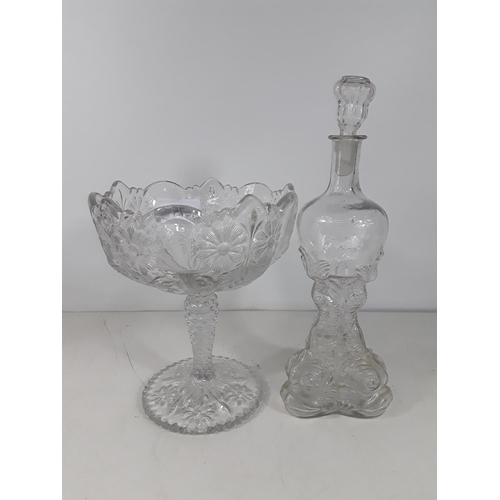 75 - Decanter and pedestal fruit bowl