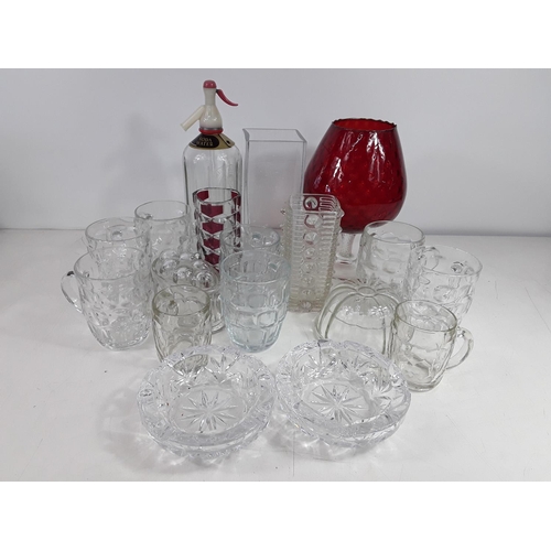 70 - Qty of various glassware with vintage soda syphon