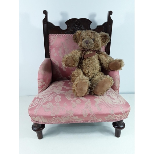 90 - Antique childs chair and teddy bear