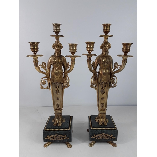 6 - Pair of gilded bronze and marble figural candleholders each approx 18 inches tall