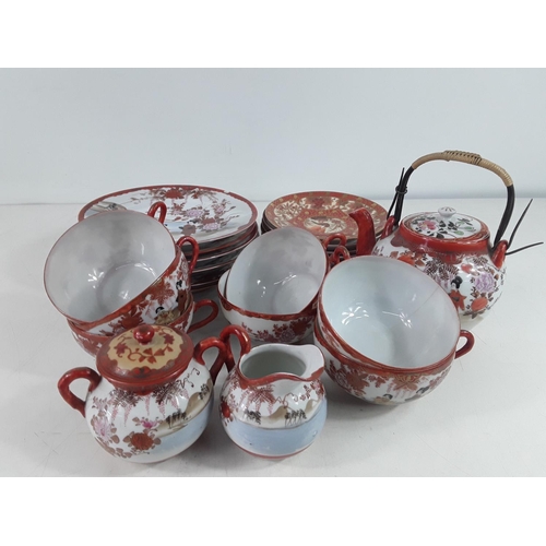 23 - Large qty of oriental eggshell teaware in 2 different patterns