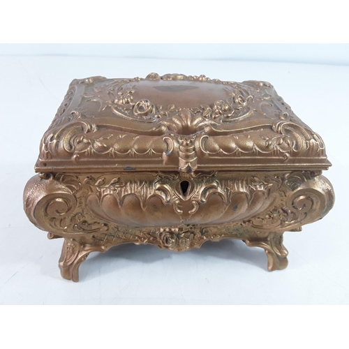 27 - Antique cast metal jewellery casket