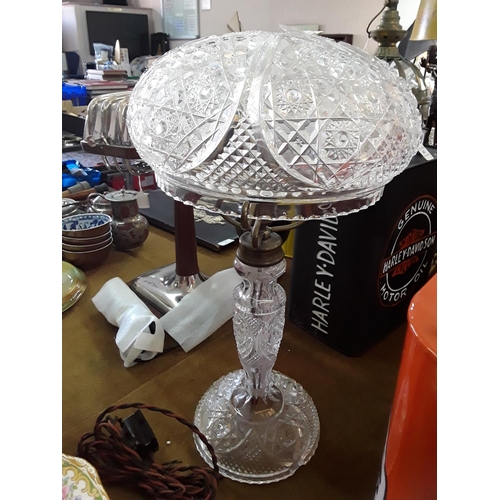 43 - Large cut glass lamp approx 47cms tall