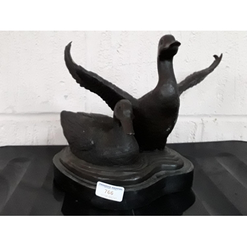 22 - Large cast bronze figure of ducks on a marble base