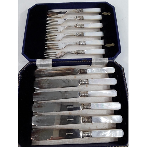 23 - 3 x cased cutlery inc Silver handled and mother of pearl handled