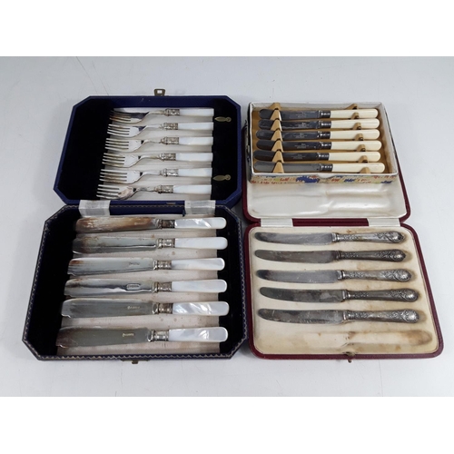 23 - 3 x cased cutlery inc Silver handled and mother of pearl handled