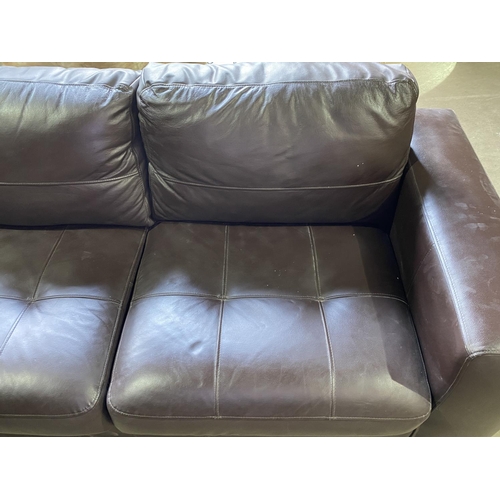 106 - BROWN LEATHER CORNER SOFA