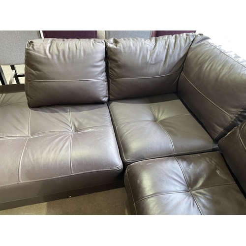 106 - BROWN LEATHER CORNER SOFA