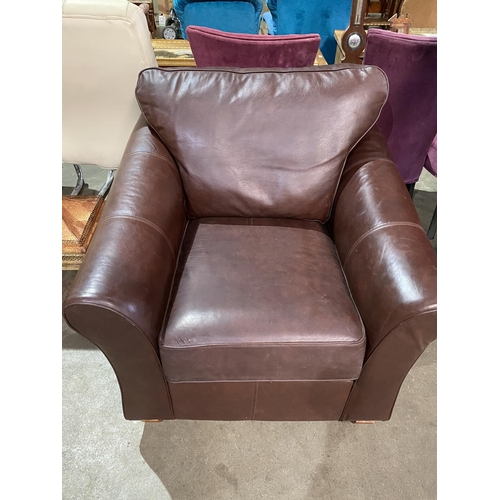 114 - BROWN LEATHER ARM CHAIR