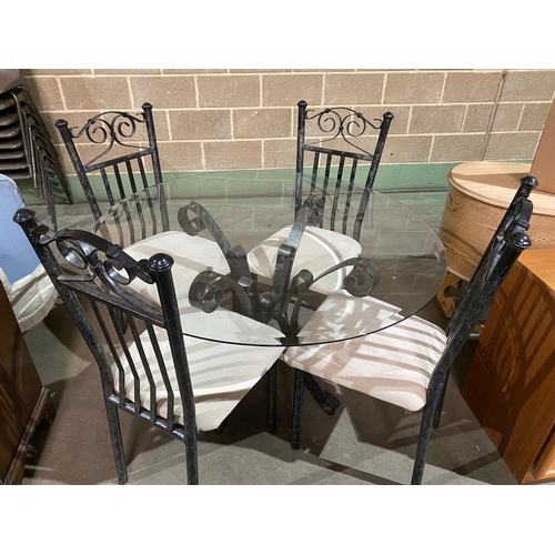 20 - METAL AND GLASS DINING TABLE WITH 4 CHAIRS