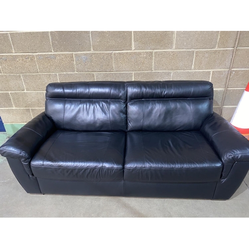 38 - BLACK LEATHER 3 SEAT SOFA