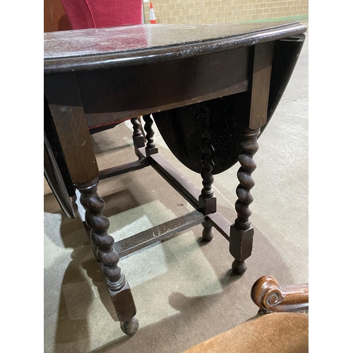 47 - OAK BARLEY TWIST GATE LEG TABLE