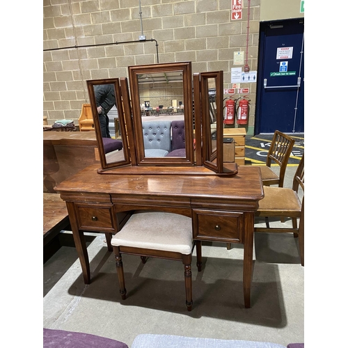 54 - MAHOGANY DRESSING TABLE WITH STOOL AND TRIPLE MIRROR