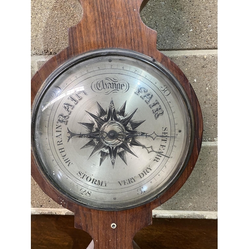 65 - ANTIQUE MAHOGANY CASED BANJO BAROMETER AND A OAK CASED BAROMETER