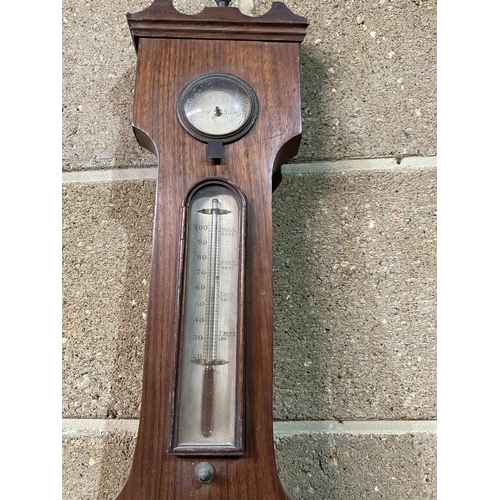 65 - ANTIQUE MAHOGANY CASED BANJO BAROMETER AND A OAK CASED BAROMETER