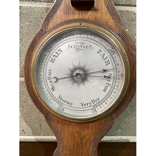 65 - ANTIQUE MAHOGANY CASED BANJO BAROMETER AND A OAK CASED BAROMETER