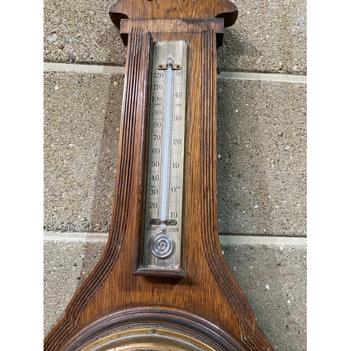 65 - ANTIQUE MAHOGANY CASED BANJO BAROMETER AND A OAK CASED BAROMETER