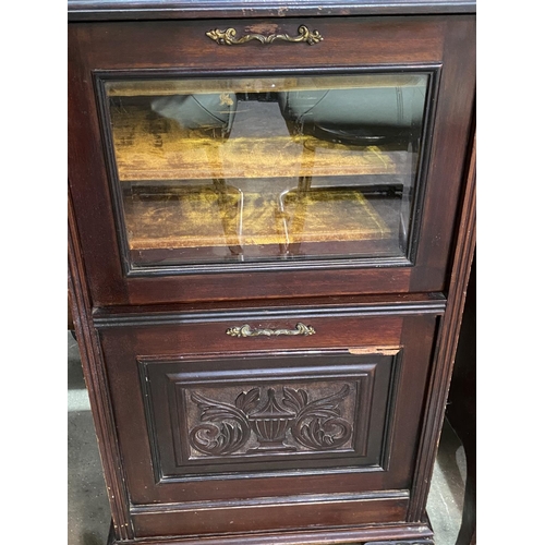 75 - ANTIQUE MAHOGANY MUSIC CABINET WITH GALLERIED TOP