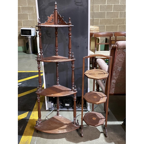 76 - ANTIQUE 3 TIER CAKE STAND AND ANTIQUE 4 TIER WOTNOT