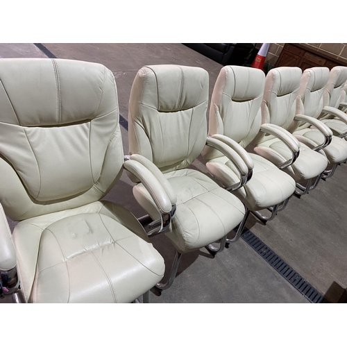 77 - SET OF 6 CREAM LEATHER BOARD ROOM CHAIRS