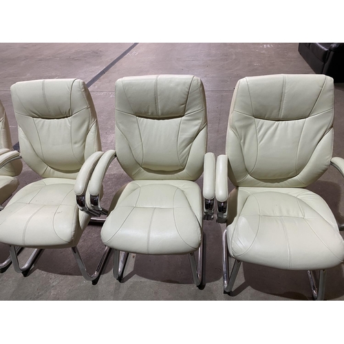 77 - SET OF 6 CREAM LEATHER BOARD ROOM CHAIRS