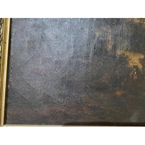 81 - ANTIQUE OIL ON CANVAS COUNTRY SCENE 21